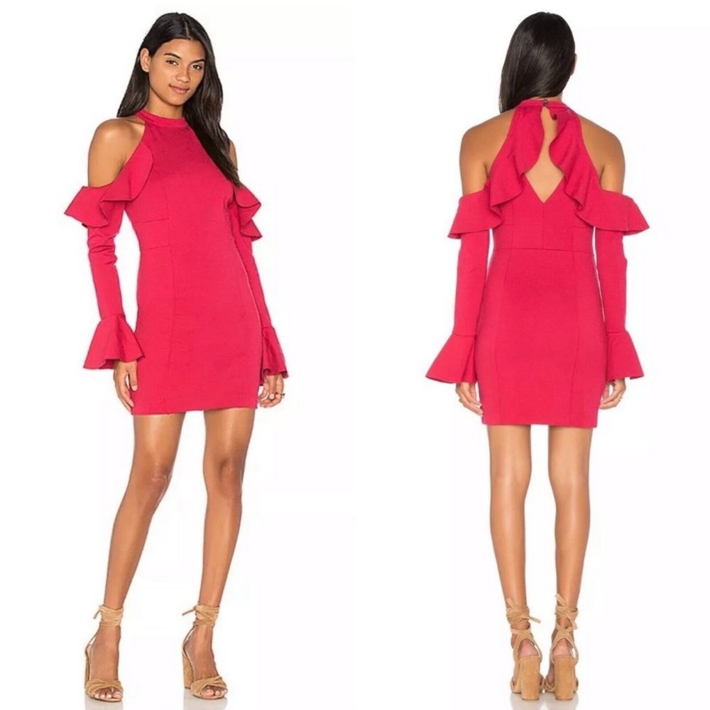NWOT Free People Raspberry Cold Shoulder Ruffle Sleeve Halter Cocktail Dress